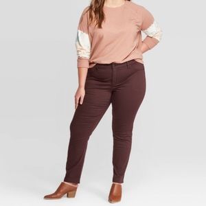 Plus size burgundy mid rise skinny jeans universal